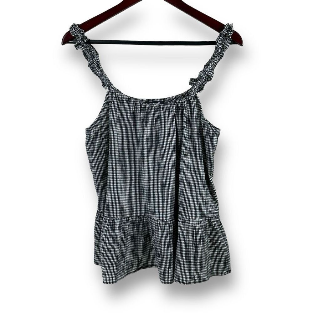 Madewell Women's Size 12 Ruffle Strap Cami Top‎ Black And White Gingham Peplum